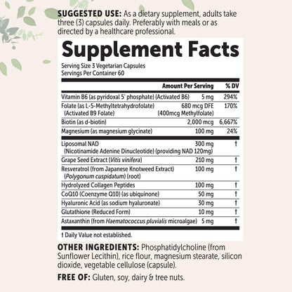 Micro Ingredients Liposomales NAD+ für Frauen Komplex, 180 vegane Kapseln | NMN-Pathway-Ergänzung | 12-in-1 Fortschrittliche NAD-Formel mit Resveratrol, Hyaluronsäure, Glutathion und Kollagen