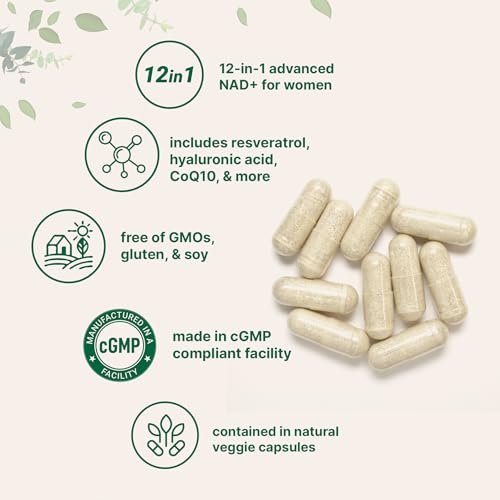 Micro Ingredients Liposomales NAD+ für Frauen Komplex, 180 vegane Kapseln | NMN-Pathway-Ergänzung | 12-in-1 Fortschrittliche NAD-Formel mit Resveratrol, Hyaluronsäure, Glutathion und Kollagen