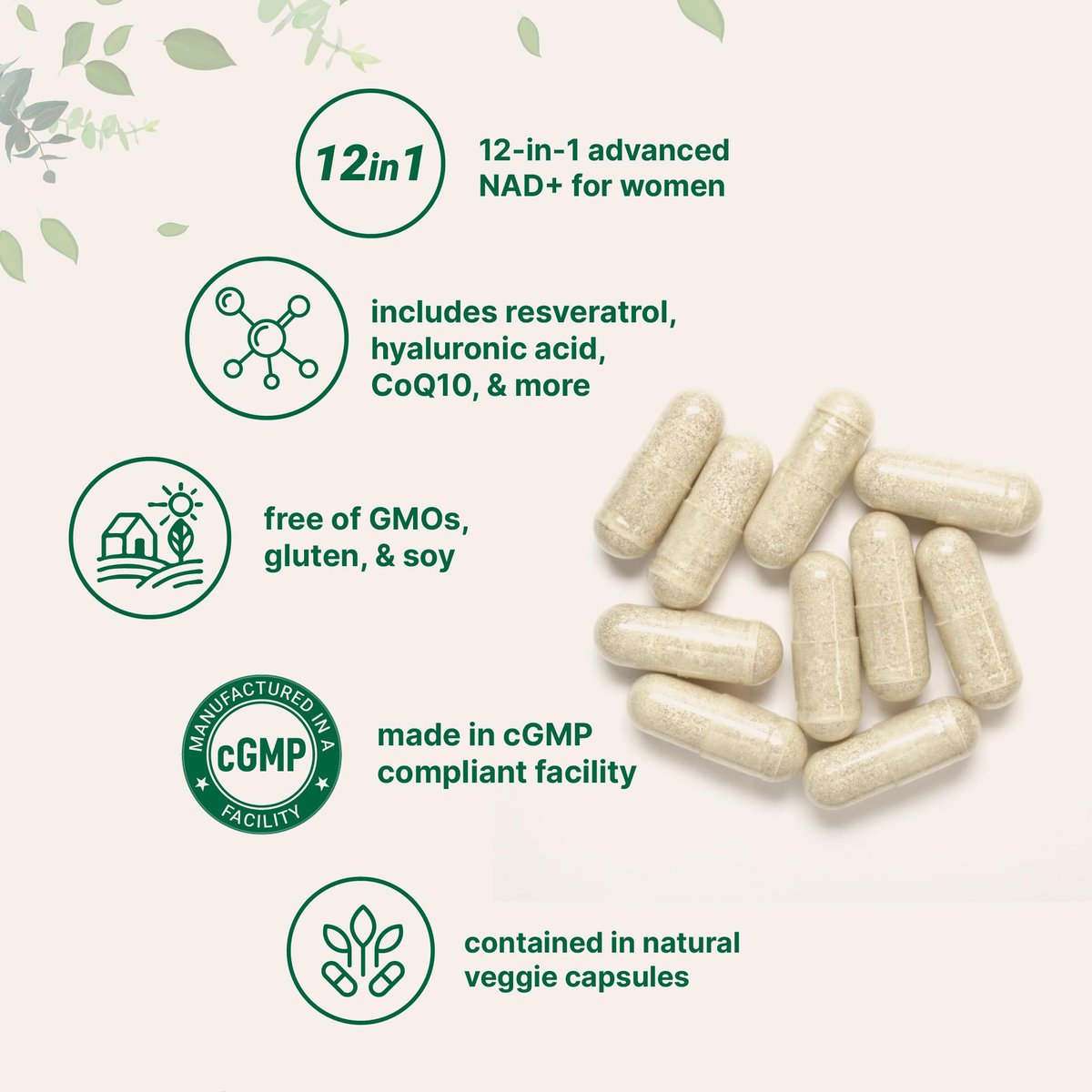 Micro Ingredients Liposomales NAD+ für Frauen Komplex, 180 vegane Kapseln | NMN-Pathway-Ergänzung | 12-in-1 Fortschrittliche NAD-Formel mit Resveratrol, Hyaluronsäure, Glutathion und Kollagen