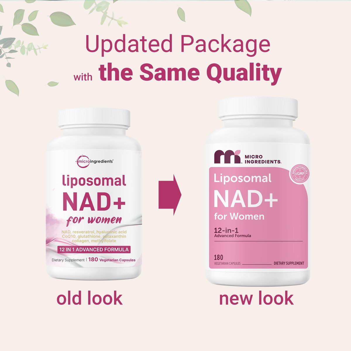 Micro Ingredients Liposomales NAD+ für Frauen Komplex, 180 vegane Kapseln | NMN-Pathway-Ergänzung | 12-in-1 Fortschrittliche NAD-Formel mit Resveratrol, Hyaluronsäure, Glutathion und Kollagen