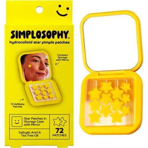 Simplosophy Star Pimple Patches mit Spiegel – Hydrokolloid-Akne-Pflaster für Pickel und Hautunreinheiten, Gesichts- und Hautaufkleber, 72 Stück