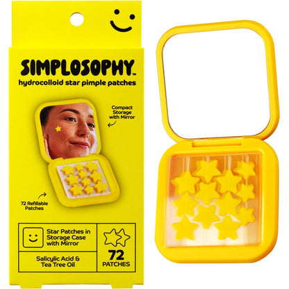 Simplosophy Star Pimple Patches mit Spiegel – Hydrokolloid-Akne-Pflaster für Pickel und Hautunreinheiten, Gesichts- und Hautaufkleber, 72 Stück