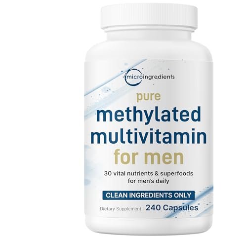 Micro Ingredients Reines methyliertes Multivitamin für Männer, 240 Kapseln | 30 essentielle Nährstoffe mit aktiviertem B-Komplex & Methylfolat + Sägepalme, Ginseng, Maca, Lycopin, Vitamin D3 & Zink