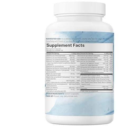 Micro Ingredients Reines methyliertes Multivitamin für Männer, 240 Kapseln | 30 essentielle Nährstoffe mit aktiviertem B-Komplex & Methylfolat + Sägepalme, Ginseng, Maca, Lycopin, Vitamin D3 & Zink