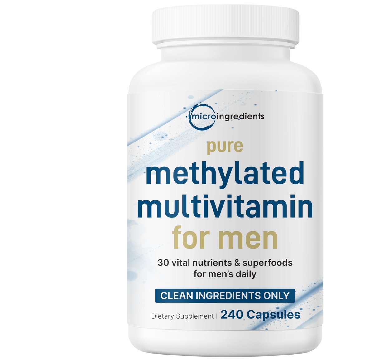 Micro Ingredients Reines methyliertes Multivitamin für Männer, 240 Kapseln | 30 essentielle Nährstoffe mit aktiviertem B-Komplex & Methylfolat + Sägepalme, Ginseng, Maca, Lycopin, Vitamin D3 & Zink