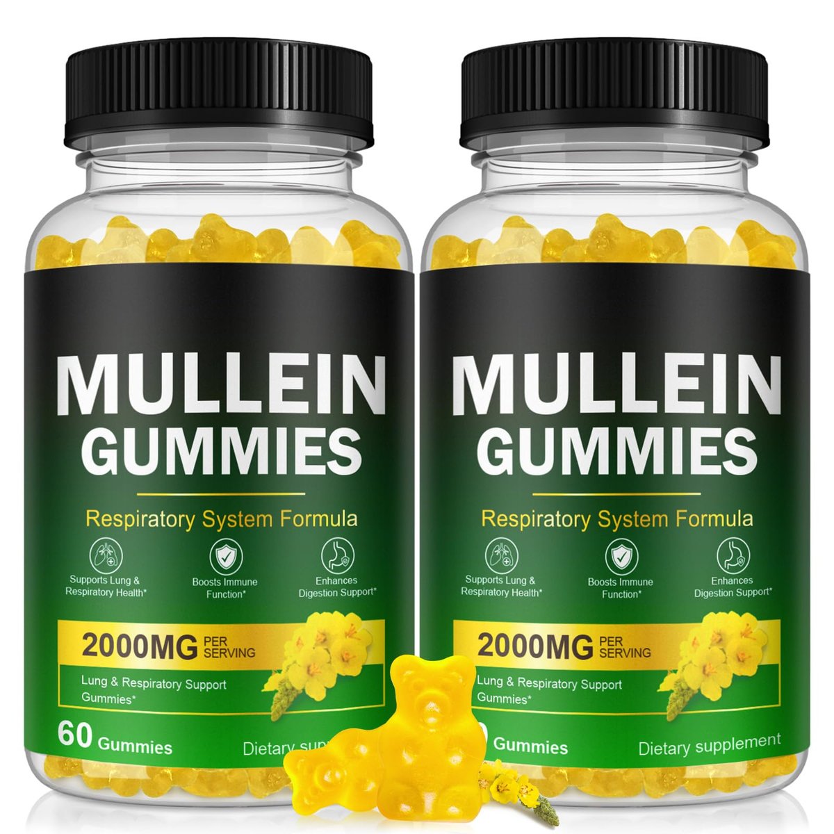 Ruduwu Mullein Gummies für Lung Detox – 2000mg Mullein Blattextrakt mit Quercetin, Bromelain, Holunder & Eibisch – vegan, 120 Gummies