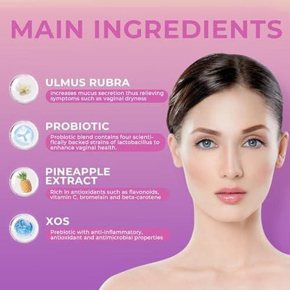 BAKAKOUL Feminin Probiotika Gummis für Frauen – Vaginale Probiotika mit Ulme, Präbiotika & Probiotika unterstützt pH-Gleichgewicht, Immunsystem, vegan, ohne Gentechnik, Ananasgeschmack, 60 Gummis 1 Packung