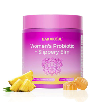 BAKAKOUL Feminin Probiotika Gummis für Frauen – Vaginale Probiotika mit Ulme, Präbiotika & Probiotika unterstützt pH-Gleichgewicht, Immunsystem, vegan, ohne Gentechnik, Ananasgeschmack, 60 Gummis 1 Packung