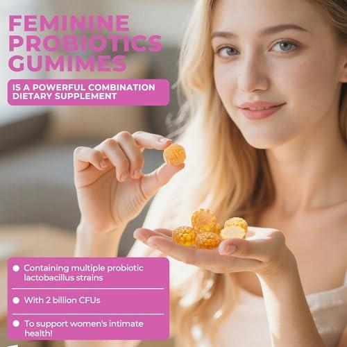 BAKAKOUL Feminin Probiotika Gummis für Frauen – Vaginale Probiotika mit Ulme, Präbiotika & Probiotika unterstützt pH-Gleichgewicht, Immunsystem, vegan, ohne Gentechnik, Ananasgeschmack, 60 Gummis 1 Packung