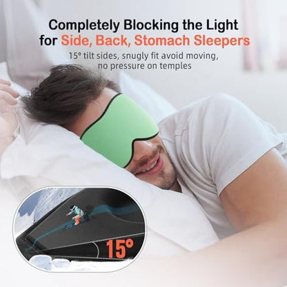 LitBear Schlafmaske für Seitenschläfer – 3D Konturierte Augenmaske, Lichtblockierend, Atmungsaktiv, Verstellbar – Mintgrün