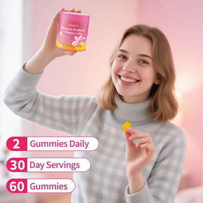 XIAAN Frauen Probiotische Slippery Elm Gummies – Saftige feminine Probiotika für pH-Gleichgewicht & Immunsystem, vaginale Probiotika-Gummis, zuckerfrei, vegan, Ananasgeschmack, 60 Stück