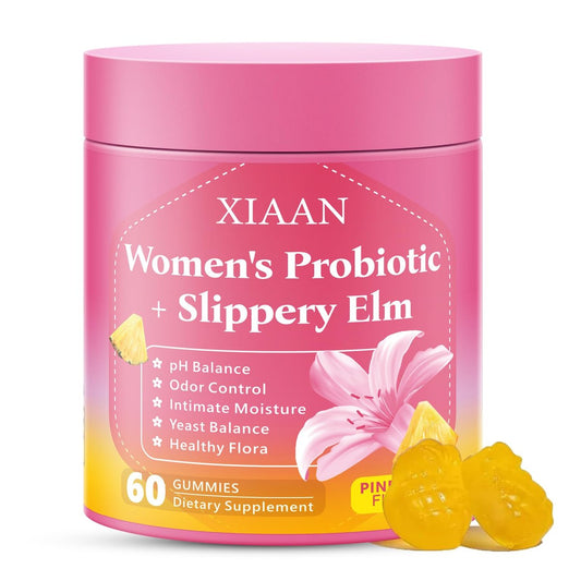 XIAAN Frauen Probiotische Slippery Elm Gummies – Saftige feminine Probiotika für pH-Gleichgewicht & Immunsystem, vaginale Probiotika-Gummis, zuckerfrei, vegan, Ananasgeschmack, 60 Stück