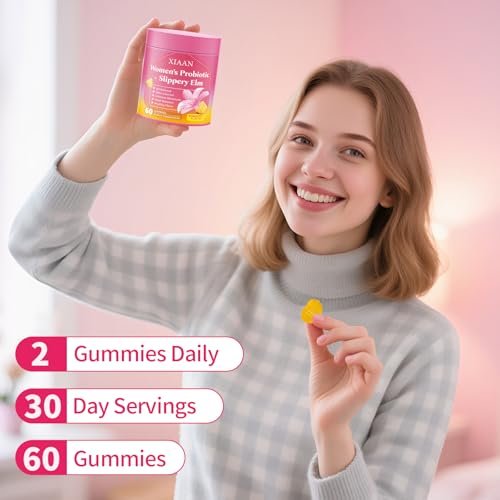 XIAAN Frauen Probiotische Slippery Elm Gummies – Saftige feminine Probiotika für pH-Gleichgewicht & Immunsystem, vaginale Probiotika-Gummis, zuckerfrei, vegan, Ananasgeschmack, 60 Stück