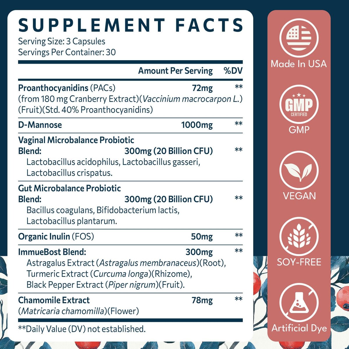 Elystrixionis 72mg PAC Cranberry Kapseln für Frauen - Organischer Cranberrysaft Extrakt plus 1000mg D-Mannose, Unterstützt die Gesundheit der Harnwege, Cranberry Nahrungsergänzungsmittel - 90 Kapseln