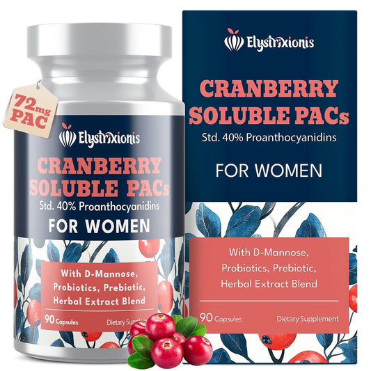 Elystrixionis 72mg PAC Cranberry Kapseln für Frauen - Organischer Cranberrysaft Extrakt plus 1000mg D-Mannose, Unterstützt die Gesundheit der Harnwege, Cranberry Nahrungsergänzungsmittel - 90 Kapseln
