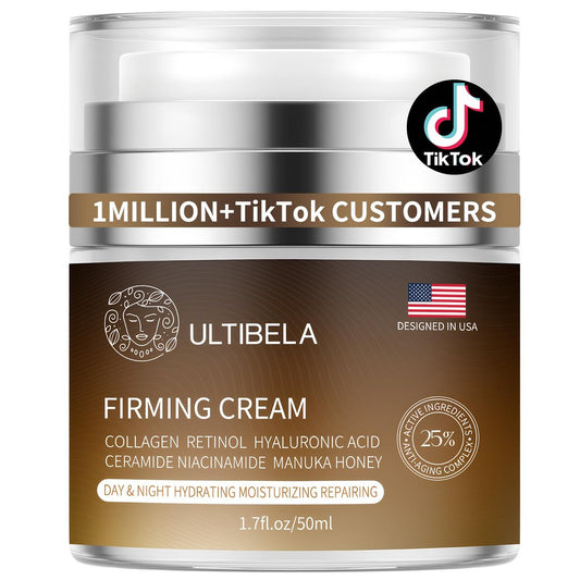 ULTIBELA Straffende und festigende Halscreme mit Retinol, Kollagen & Honig – Anti-Aging Feuchtigkeitscreme für Gesicht, Hals & Dekolleté, 50 ml