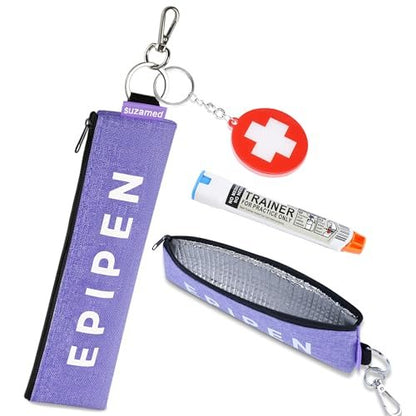 Tragbare EpiPen-Aufbewahrungstasche, isolierte Notfall-Medizintasche, für 1 EpiPen, Asthma-Inhalator, Auvi-Q, Allergiemedikamente, Reise-EpiPen-Halter für Erwachsene und Kinder (Lila)