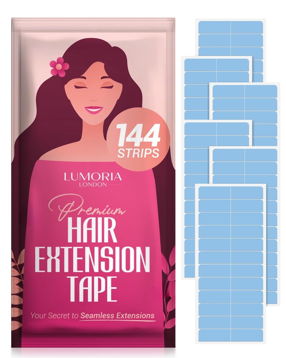 LUMORIA Hair Extension Tape (144 Tabs) – Transparente Klebebänder für Tape-In Extensions, 1,6 x 0,3 Zoll, vorgeschnittene Tabs