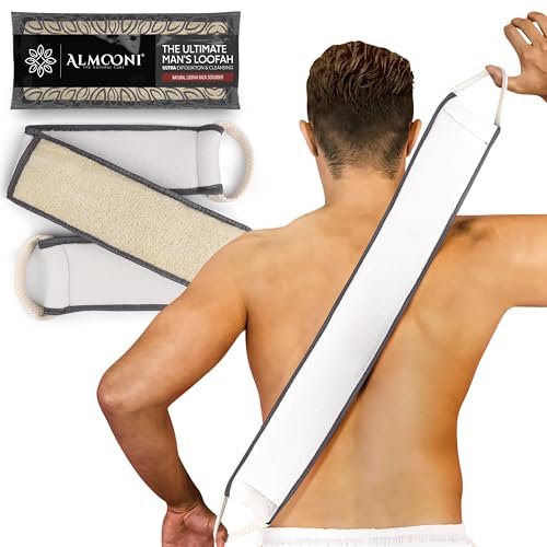 Stabiler natürlicher Loofah-Rückenreiniger für die Dusche für Männer - Ägyptischer Loofah-Körperpeeling und Waschlappen zur gründlichen Reinigung des Rückens wie ein Peelingtuch - 1 Stück (1er Pack) - Grau