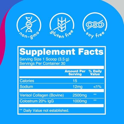 Zena Nutrition Reines Rinderkolostrum & Kollagenpulver – Für Darmgesundheit, Immunsystem, Verdauung, Haare, Haut & Nägel – Ungesüßt, Gluten- & Zuckerfrei, 30 Portionen