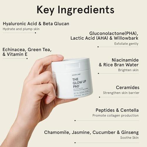 THE GLOW UP Centella AHA PHA Niacinamide Aufhellendes Gesichtswasser-Pads für Männer & Frauen - 60 Bambus-Pads