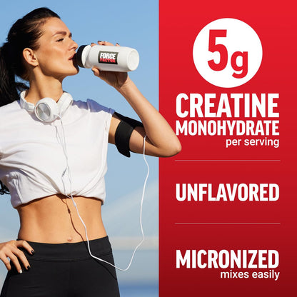 Force Factor Creatin-Monohydrat mikronisiertes Pulver 500g, 5g Dosis zur Unterstützung von Muskelwachstum, Kraft, Erholung, kognitiver Gesundheit & Gedächtnis, ungesüßt, 100 Portionen, 17,6 Unzen