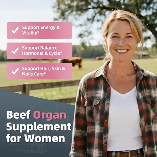 Alliwise Rindfleisch-Organpräparat für Frauen – Unterstützt weiblichen Hormonhaushalt, Energie und allgemeines Wohlbefinden, 100% grasgefütterte Rinderorgane: Leber, Gebärmutter*, Herz und 3 weitere, (2 Kapseln täglich)