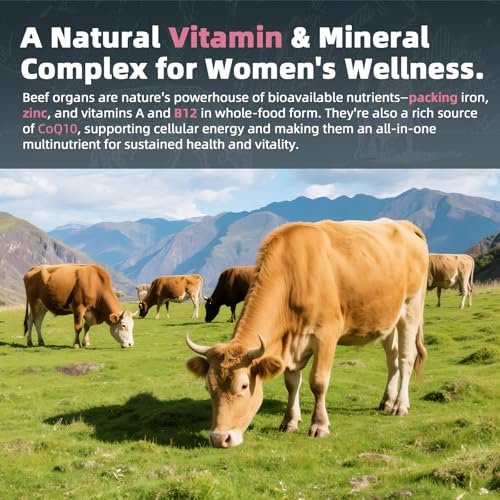 Alliwise Rindfleisch-Organpräparat für Frauen – Unterstützt weiblichen Hormonhaushalt, Energie und allgemeines Wohlbefinden, 100% grasgefütterte Rinderorgane: Leber, Gebärmutter*, Herz und 3 weitere, (2 Kapseln täglich)