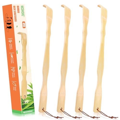 NICEMOVIC 4er-Pack Bambus-Rückenkratzer für Männer, Frauen, Erwachsene, Senioren – 16,5 Zoll langer Holz-Rückenkratzer, ideales Vatertagsgeschenk, Weihnachtsgeschenk