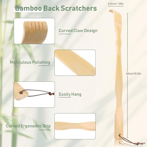 NICEMOVIC 4er-Pack Bambus-Rückenkratzer für Männer, Frauen, Erwachsene, Senioren – 16,5 Zoll langer Holz-Rückenkratzer, ideales Vatertagsgeschenk, Weihnachtsgeschenk