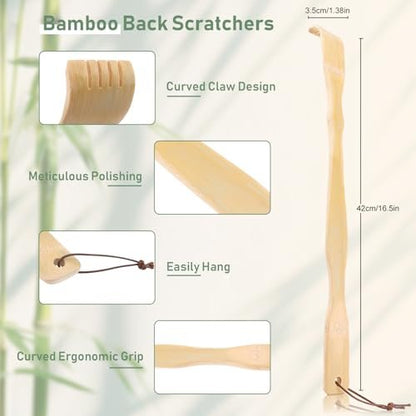 NICEMOVIC 4er-Pack Bambus-Rückenkratzer für Männer, Frauen, Erwachsene, Senioren – 16,5 Zoll langer Holz-Rückenkratzer, ideales Vatertagsgeschenk, Weihnachtsgeschenk