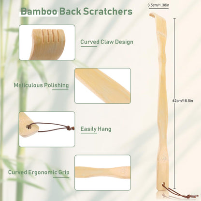 NICEMOVIC 4er-Pack Bambus-Rückenkratzer für Männer, Frauen, Erwachsene, Senioren – 16,5 Zoll langer Holz-Rückenkratzer, ideales Vatertagsgeschenk, Weihnachtsgeschenk