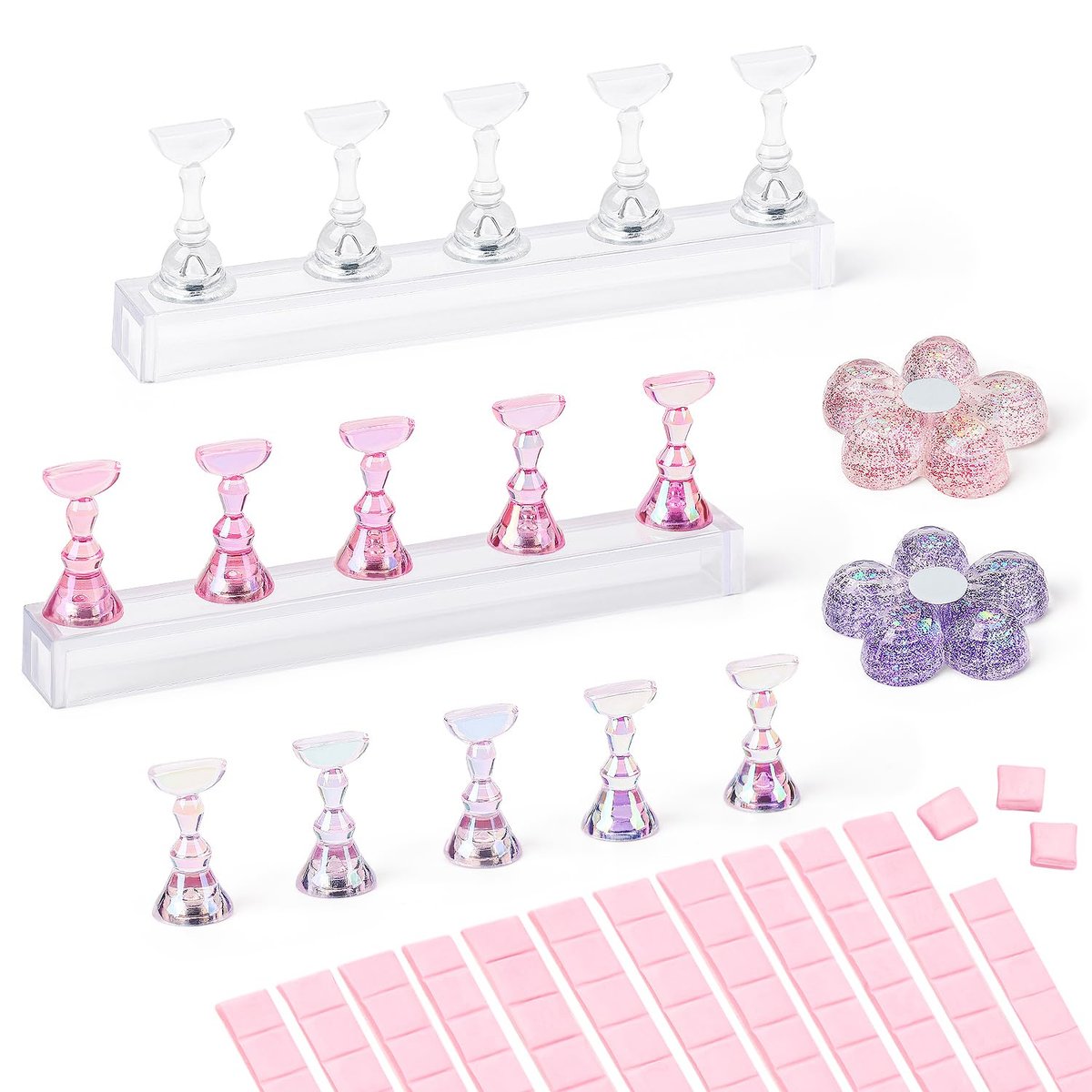 AIMEILI Nagelständer für Press-On-Nägel – Acryl-Nagelhalter zum Bemalen mit wiederverwendbarem Klebepaste, Geschenkbox für DIY-Nagelkunst, Anfänger & Profis