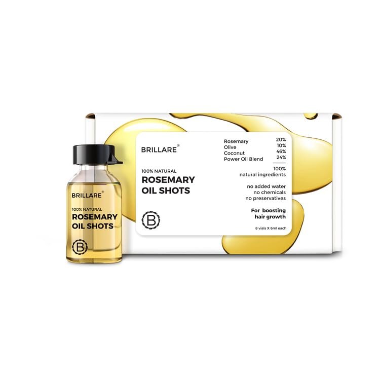 BRILLARE 20% Rosmarinöl Shots für schnelles Haarwachstum | Verbessert die Haardichte | Kontrolliert Haarausfall & pflegt die Kopfhaut | 100% natürliche, nicht fettende Haaröl Shots für Männer & Frauen