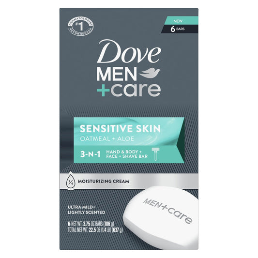 DOVE MEN + CARE Hand & Body Face + Shave Bar Sensitive Skin 6er-Pack 3,75 oz – Sanfte Reinigung & Rasur