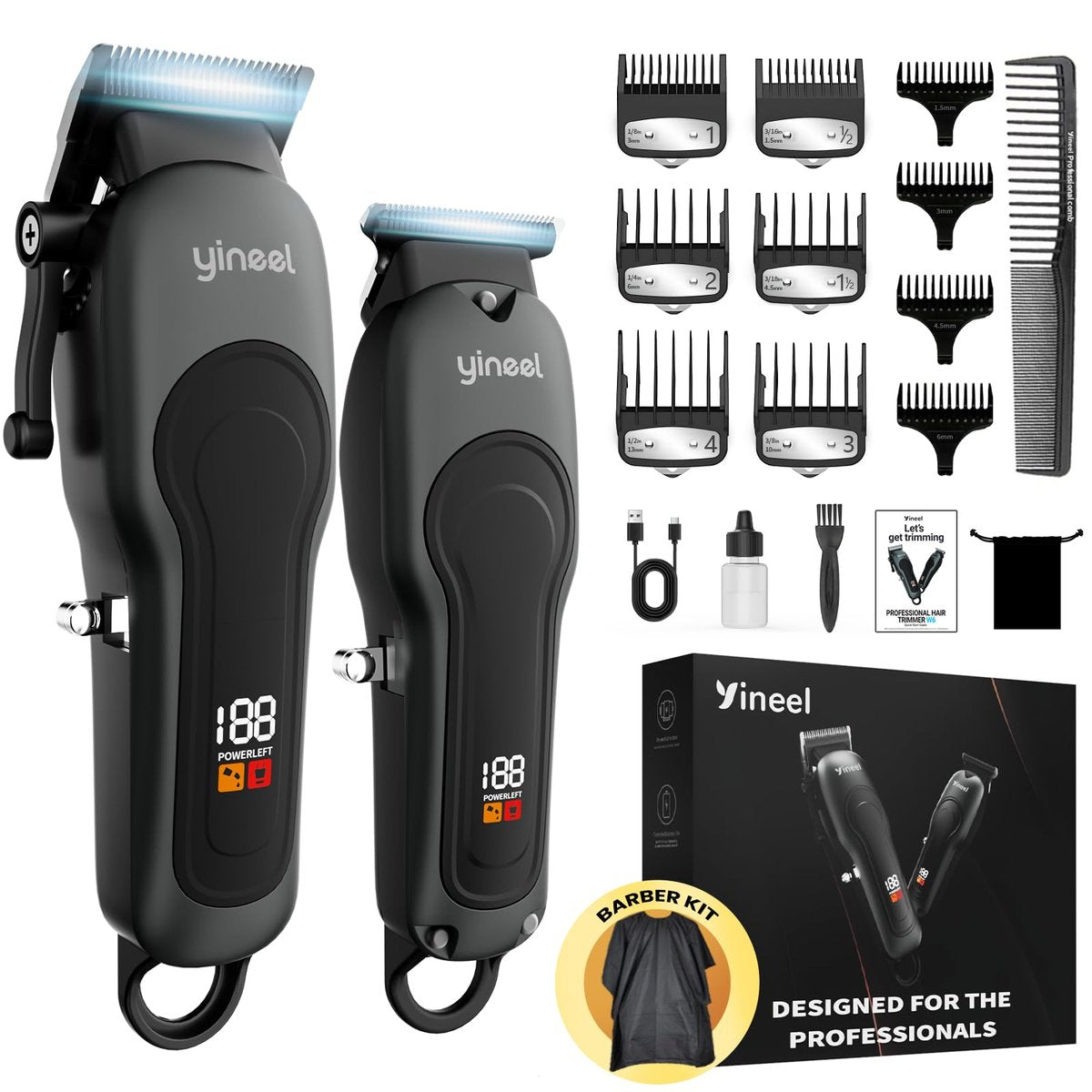Yineel Haarschneider für Männer, Professioneller kabelloser Haarschneider- und Trimmer-Set, Super leise, Haarschneide-Kit mit LED-Anzeige, Geschenk für Männer, Frauen, Friseur, Kind