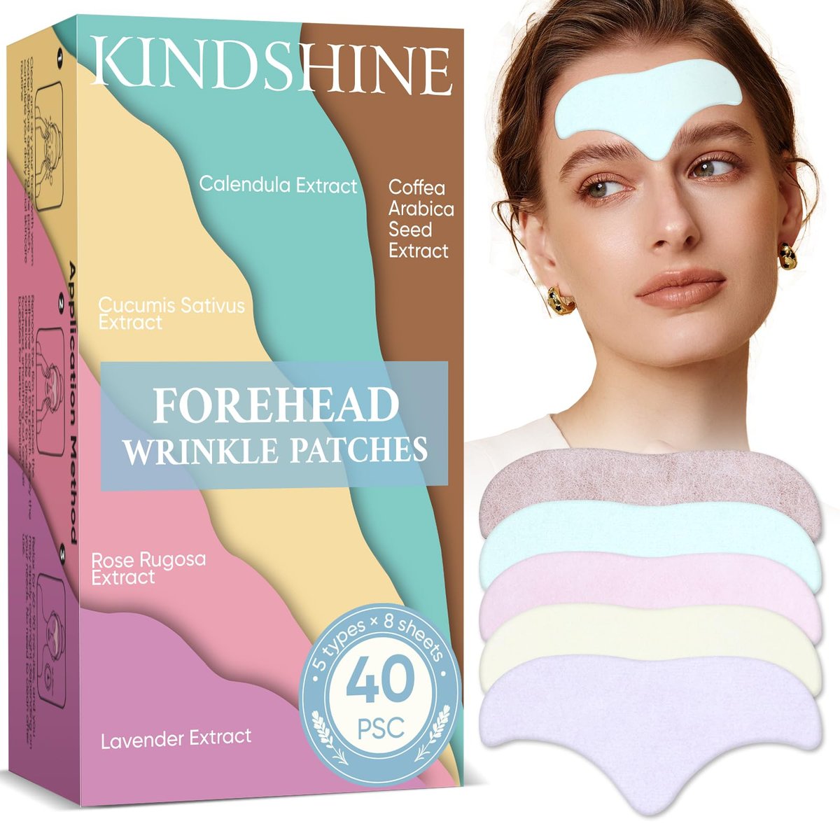 kindshine 40 Stück Stirnfaltenpflaster, Stirn-Gesichtsmasken, Anti-Falten-Gesichtspflaster mit Hyaluronsäure & Kollagen, Übernacht-Stirnpflaster zur Glättung von Falten