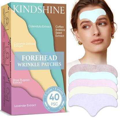 kindshine 40 Stück Stirnfaltenpflaster, Stirn-Gesichtsmasken, Anti-Falten-Gesichtspflaster mit Hyaluronsäure & Kollagen, Übernacht-Stirnpflaster zur Glättung von Falten
