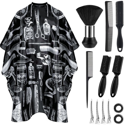 Barber Cape 13-teilig mit Nackenbürste, verstellbar, extra langer Haarschneideumhang 63 x 55 Zoll, professionelles Barbershop-Zubehör für Männer/Erwachsene/Friseur/Salon/Kunden/Zuhause/Frauen/Kinder