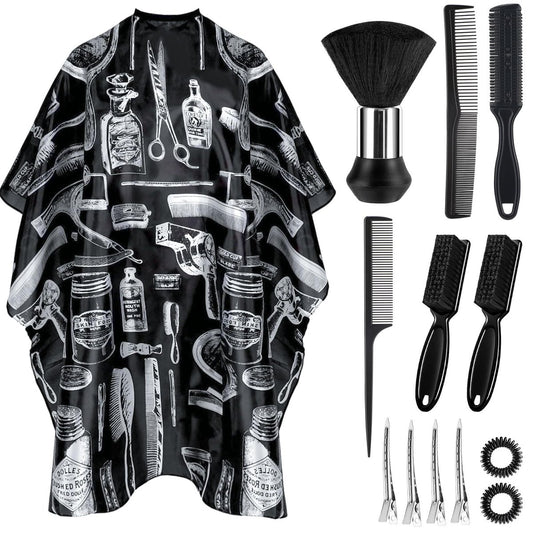 Barber Cape 13-teilig mit Nackenbürste, verstellbar, extra langer Haarschneideumhang 63 x 55 Zoll, professionelles Barbershop-Zubehör für Männer/Erwachsene/Friseur/Salon/Kunden/Zuhause/Frauen/Kinder