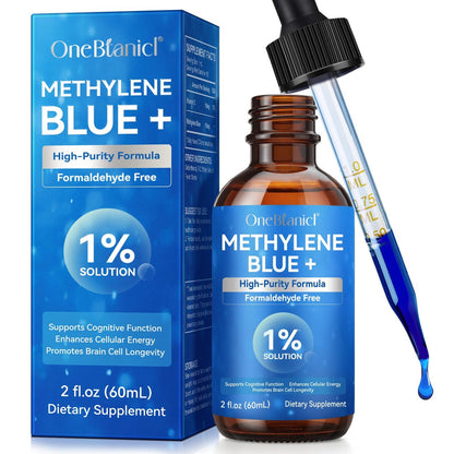 Methylenblau Pharmazeutische Qualität – Methylenblau Tropfen für Gehirngesundheit und Energieunterstützung, kein Formaldehyd, kein Alkohol, kein Gluten – 60 ml