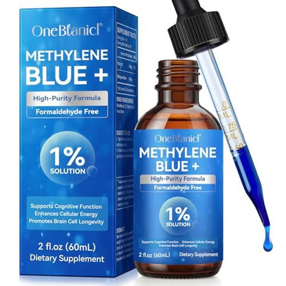 Methylenblau Pharmazeutische Qualität – Methylenblau Tropfen für Gehirngesundheit und Energieunterstützung, kein Formaldehyd, kein Alkohol, kein Gluten – 60 ml