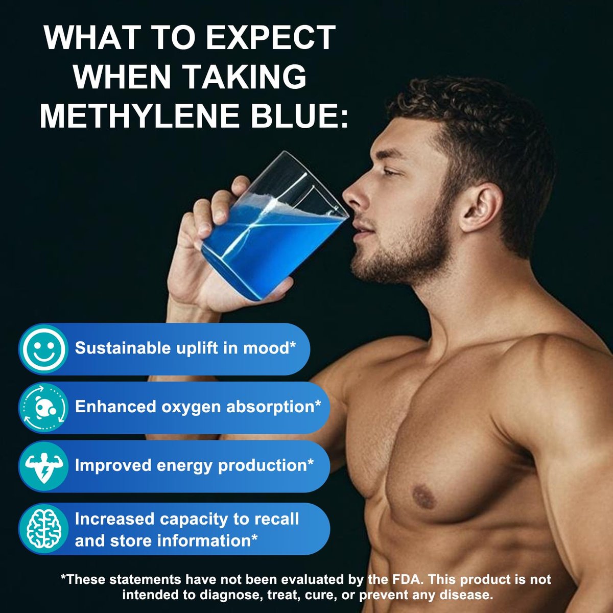 Methylenblau Pharmazeutische Qualität – Methylenblau Tropfen für Gehirngesundheit und Energieunterstützung, kein Formaldehyd, kein Alkohol, kein Gluten – 60 ml