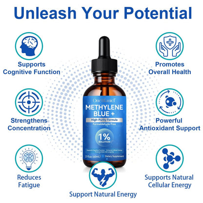 Methylenblau Pharmazeutische Qualität – Methylenblau Tropfen für Gehirngesundheit und Energieunterstützung, kein Formaldehyd, kein Alkohol, kein Gluten – 60 ml