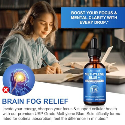 Methylenblau Pharmazeutische Qualität – Methylenblau Tropfen für Gehirngesundheit und Energieunterstützung, kein Formaldehyd, kein Alkohol, kein Gluten – 60 ml