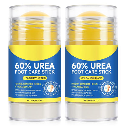 2er-Pack 60% Urea mit 2% Salicylsäure Fußpflegestift – Fußcreme für trockene, rissige Füße, Knie, Ellbogen, Hände – Feuchtigkeitsspender & Hornhautentferner
