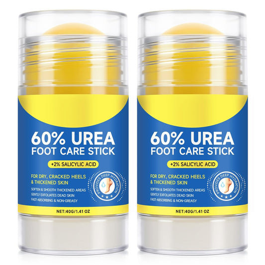 2er-Pack 60% Urea mit 2% Salicylsäure Fußpflegestift – Fußcreme für trockene, rissige Füße, Knie, Ellbogen, Hände – Feuchtigkeitsspender & Hornhautentferner