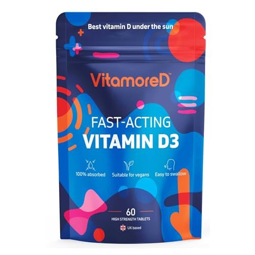 VitamoreD Vitamin D Calcifediol 10 mcg | Leicht zu schluckende Tabletten | Zwei täglich | 30-Tage-Vorrat | 60 Tabletten