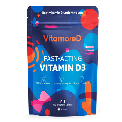 VitamoreD Vitamin D Calcifediol 10 mcg | Leicht zu schluckende Tabletten | Zwei täglich | 30-Tage-Vorrat | 60 Tabletten
