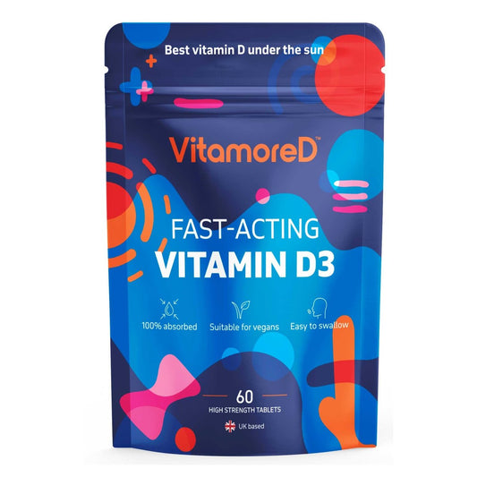 VitamoreD Vitamin D Calcifediol 10 mcg | Leicht zu schluckende Tabletten | Zwei täglich | 30-Tage-Vorrat | 60 Tabletten